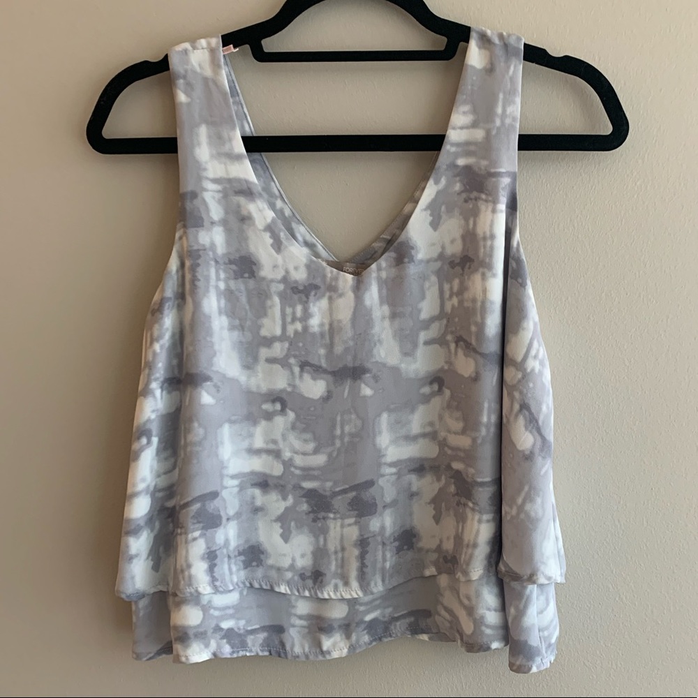 Abstract Pattern Grey White Flowy Tank Top
